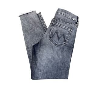 MOTHER High-Waisted Looker Ankle Fray Skinny Stretch Jeans Gray Sz 29